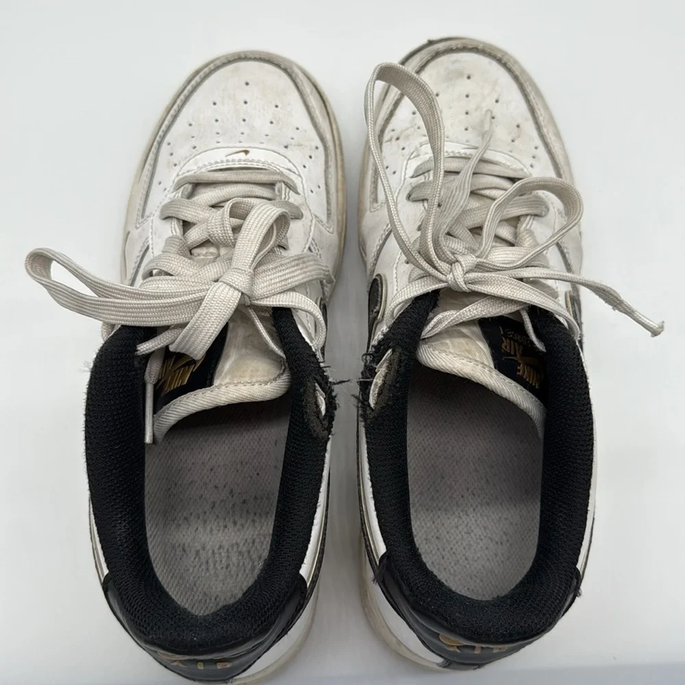 NIKE Air Force 1 US Size 7 Y White, Black & Gold Sneakers